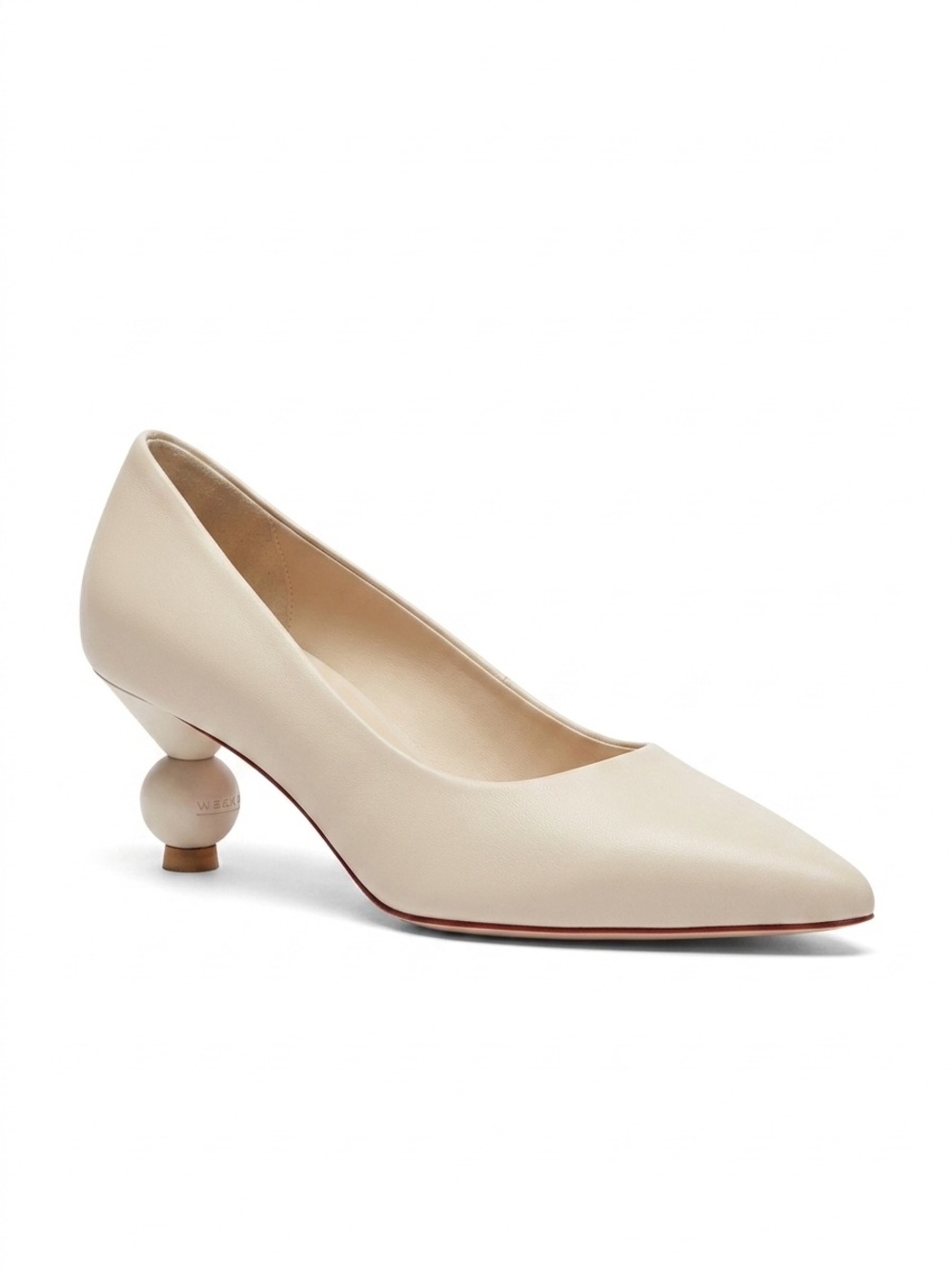 MaxMara Weekend Cream Pointed-Toe Pump with Sculptural Ball Heel